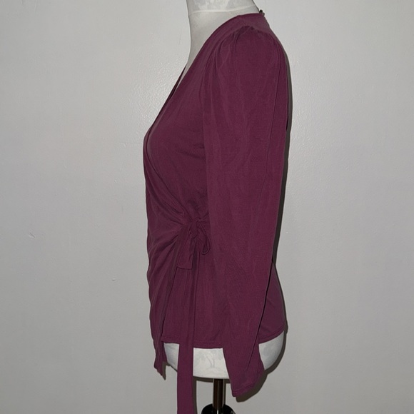 Green Envelope Burgundy XS Long Sleeve V-Neck Wrap Top - Picture 3 of 8